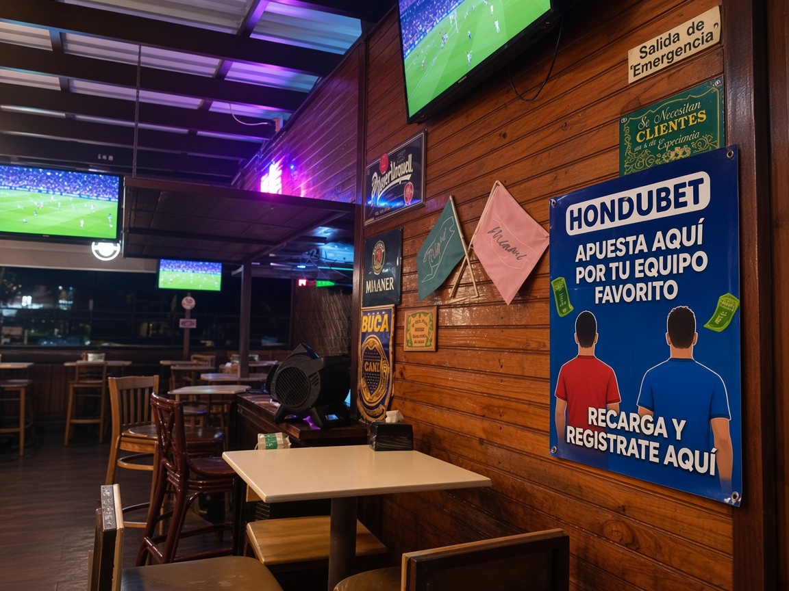 Bar deportivo con póster Hondubet